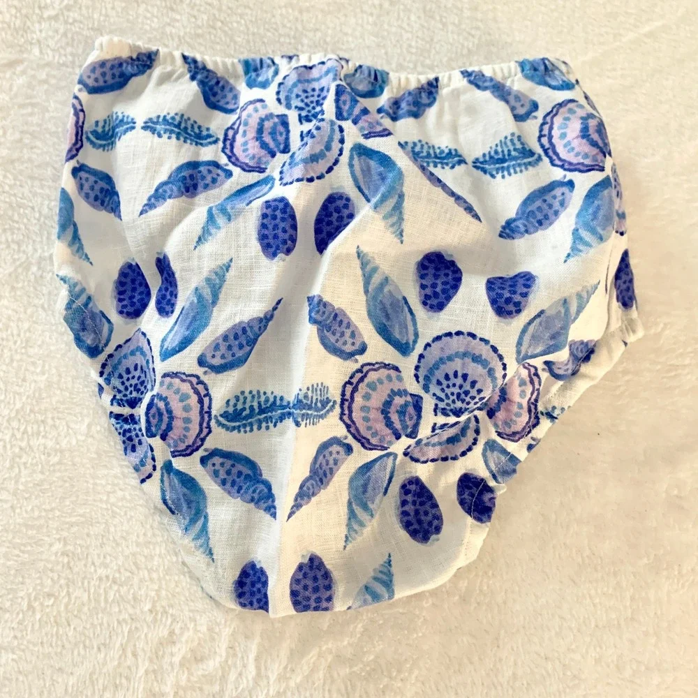 Hill House Home Seashell Bloomers Diaper Cover Kids Sz 6-12M Blue Linen Coastal